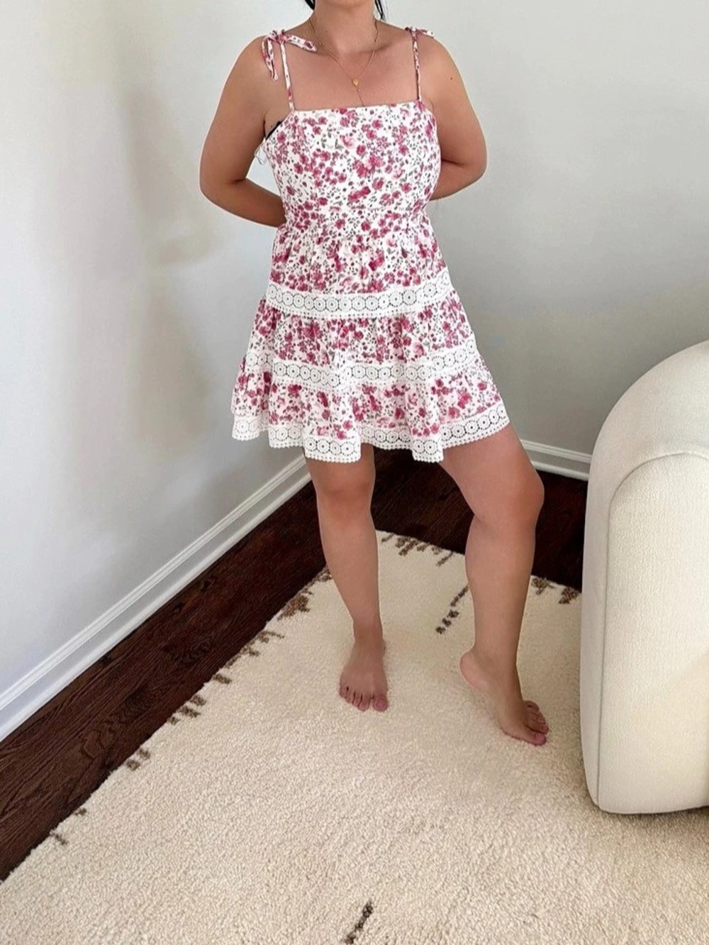 Altar'd State Floral Mini Dress in White & Red Size Medium